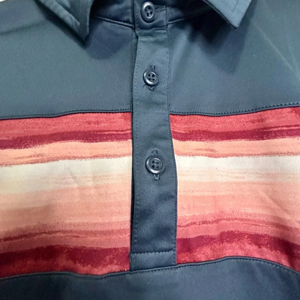 All in Motion Men's Navy Striped Polo Shirt, Size Large - Picture 7 of 13